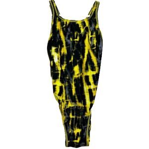 Speedo One-Piece Swimsuit Polyester Keyhole Back Black Yellow 10/36